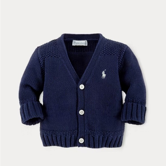 Ralph Lauren Refined Navy Baby Boy Knit Cotton V-Neck Cardigan‎ Size 6M - Picture 1 of 7